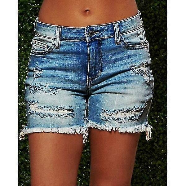 Hul Stil Kvinder Flåede Jeans Shorts Høj Elastisk Kant Kort til Dame Shorts XL, mørkeblå