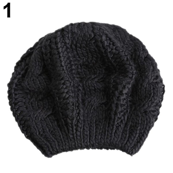 Hatt for kvinner - Moteberet, strikket av ull, baggy, varm vinterlue, skilue Black