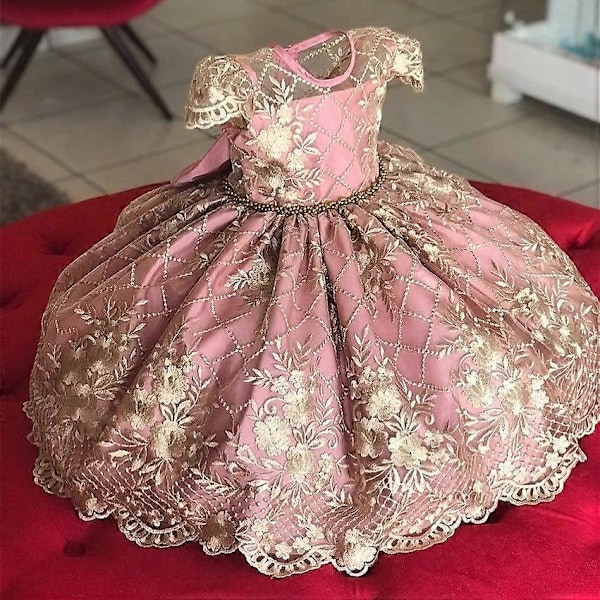 JWL-4-10 År Barnklänning för Flickor Bröllop Tyll Spets Flickklänning Elegant Prinsessa Fest Tävling Formell Klänning För Tonårsbarn Klänning