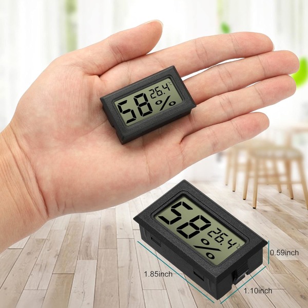 5-Pack LCD digitalt hygrometer termometer, mini digital temperaturmåler fuktighetsmåler for drivhusbiler hjemmekontor, svart