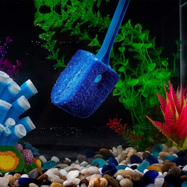 Akvarie rengøringsbørste fiske tank glas plante alger skraber skrubber rengøringsmiddel, dobbeltsidet svamp, værktøjer lang håndtag skrubber til glas(40cm)