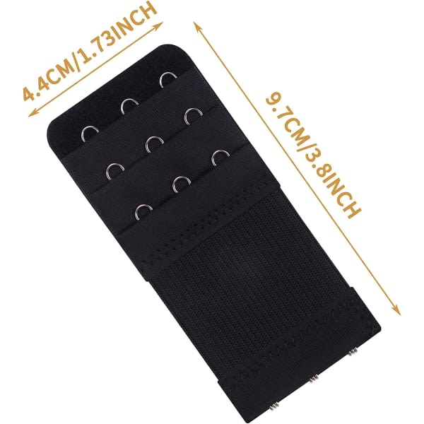 3-pack svart bh-förlängare för kvinnor 3 krokar 3 rader stretch underkläder