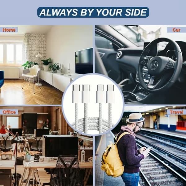 Flätad USB-C till USB-C datakabel, lämplig för iPhone 17/16/15 Pro Max Plus/MacBook/iPad/AirPods/Samsung Galaxy/Android-enheter. [2-pack, 1 meter]