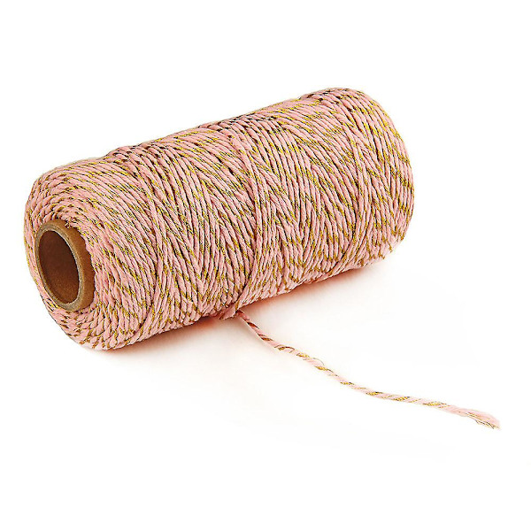 2mm 100m Bomullssträng Garn 2-trådig Flerfärgad Semester Dekorativ Randig Tråd För DIY Hantverk Present Bakning Inpackning Pink-Gold