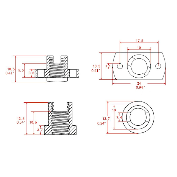 3D-skrivar Z-axel Trapezformade Motor Mutter T8 Mutter Pom Mutter Led 8mm Stigning 2mm