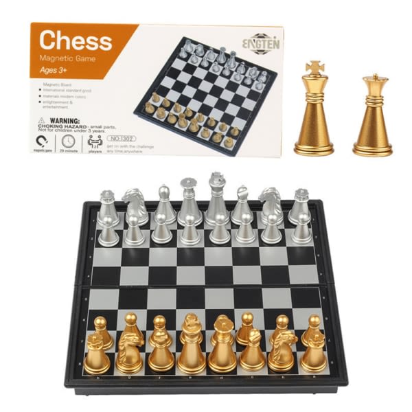 Deluxe 2-i-1 sjakk og sjakk - magnetisk sammenleggbart sjakkbrett