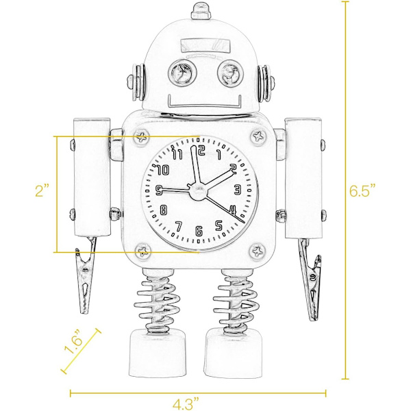 Robotväckarklocka i rostfritt stål - Väckarklocka med blinkande ögonljus och handklämma