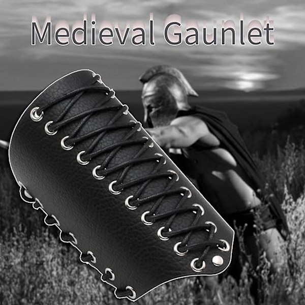 2 st Arm Gauntlets för män Steampunk rustning handledsskydd PU läder manschetter för kostym Black