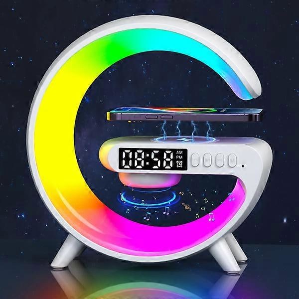 Multifunksjons Trådløs Ladingspute Stativ Høytaler TF RGB Nattelys 15W Rask Ladingstasjon for iPhone Samsung Xiaomi Huawei White