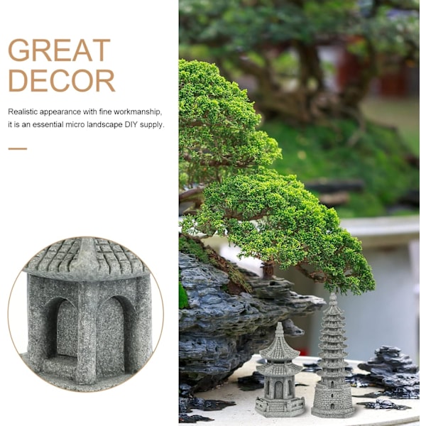 2 stk. Mini Pagode Statue Zen Miniature Pagode Hexagon Figurine DIY Mikro Landskab Fe Hjemmehave Dukkehus Ornamenter
