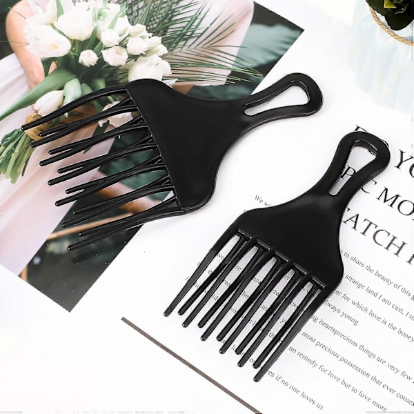 2 stk. Hår Pick Kamme - Afro Styling Kam til Krøllet Naturligt Hår - Store & Små Plastik Brede Tand Picks