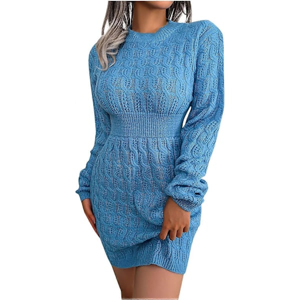 Höstklänningar för Kvinnor Kabelstickad Långärmad Rundhals Kroppsnära Tröja Midjekort Miniklänning Passform S-2XL L