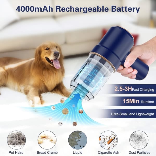 Käsikäyttöinen Langaton Imuri Auton Imurin USB-Lataus Kannettava Mini-Imuri Imu- ja Puhaltoiminnoilla 2 in 1 (Sininen)