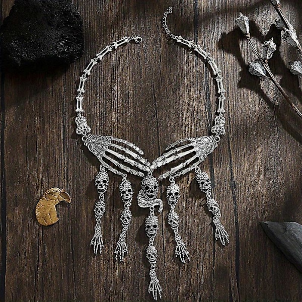 Goottilainen pääkallokoru Punk-pääkallotupsu Choker-kaulakoru Pääkallokynsi Halloween-kaulakoru Korut gun black