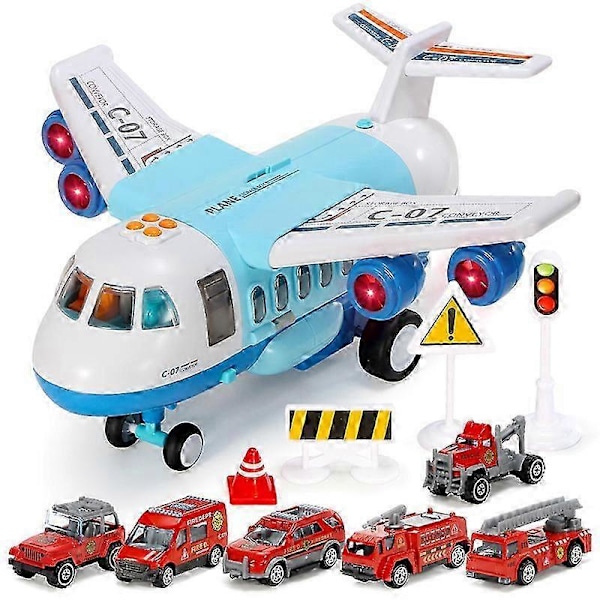 Leke Fly Flyleke med Røyk, Lyd og Lys, Friksjonsdrevet Fly med Minibiler, Bursdagsgave til Gutter og Jenter