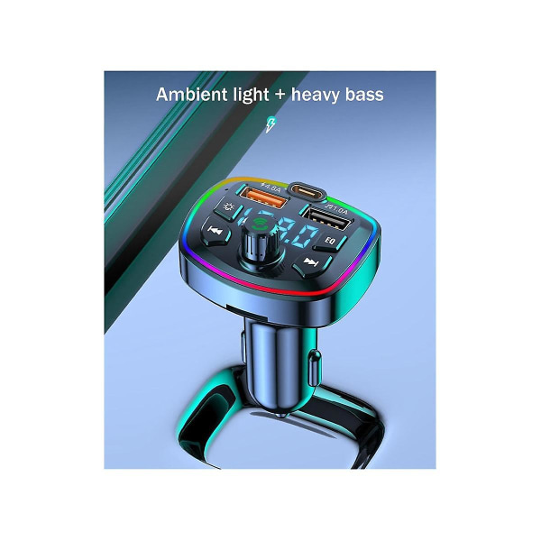 Bil Bluetooth Fm Transmitter Bil Bluetooth Mp3 Afspiller Dobbelt Usb Biloplader Med Eq Atmosfærelys