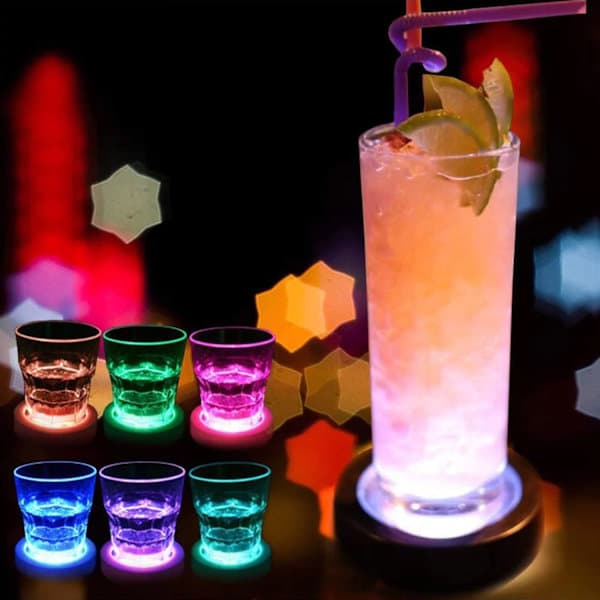 LED Coasters Kopunderlag med Lyssensor Gravitationssensor Drikkeunderlag til Bar Fest Klub, 4-pak