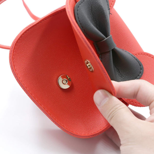 Liten museøre sløyfe crossbody veske, PU skulderhåndveske for barn jenter småbarn