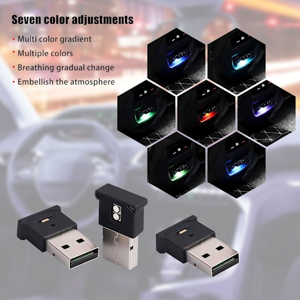 6 stk. Mini USB LED-lys, 7 farger RGB bil LED innvendig belysning 5V Smart USB Smart Light atmosfærisk lys, bærbar tastaturlys