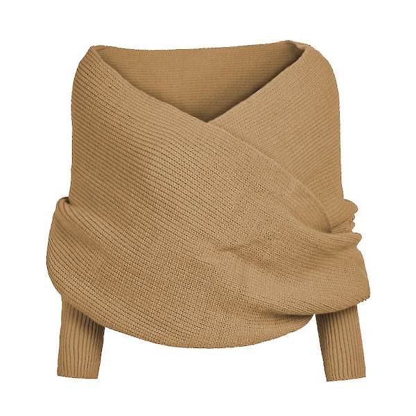 Dame Strikket Trøje Toppe Sjal Med Ærme Wrap Vinter Varmt Sjal Sjal KHAKI