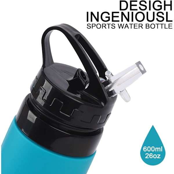 Hopfällbar Silikon Vattenflaska 600ml Kapacitet Läckagesäker Fällbar Vattenflaska BPA-fri Silikon Sport Vattenflaska Ultralätt