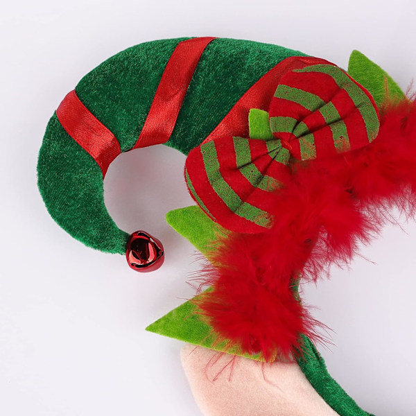 2 st jultomtehatt pannband spetsig hatt hårbåge med fjäder rosett söt julhatt hårbåge jul utklädningskostym With Ears