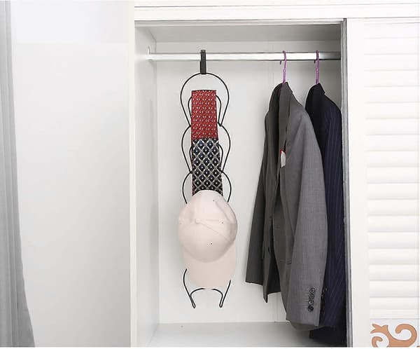 Hat Rack 5 Ringe Metal Multi-Layer Kasket Rack Dørmonteret Knagerække med 1 Dørkrog, (Sort)