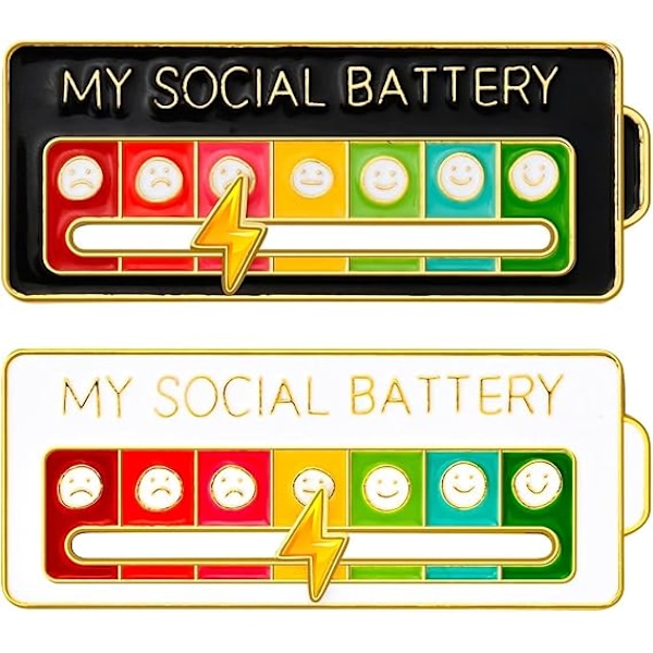 2 KPL MY SOCIAL BATTERY, Pinni hauska sosiaalinen akku rintamerkki hauska sosiaalinen mieliala rintamerkki 7 päiväksi, mieliala rintamerkki söpö luova ilmaisu rintamerkki lahja