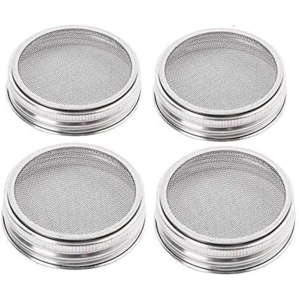 4 lock för groddning och förvaringsburkar - böjd rostfritt stål nätduk, BPA-fri