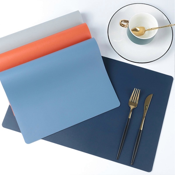 Faux Läder Underlägg Värmebeständiga Halksäkra Bordstabletter Fläcktåliga Återanvändbara Rektangulära Design Underlägg för Hemkök Dekoration Matbord Grey