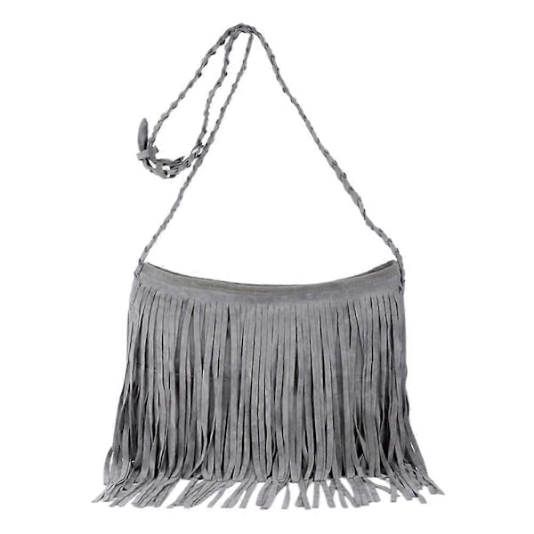 1 st Tofs Axelväska Läder Tote Tofs Handväska Crossbody Väska Dam Frans Toffsväska (Grå)