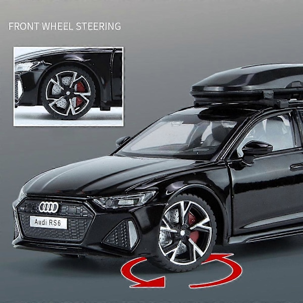 1/32 RS6 Leksaksbilmodell med Ljud Ljus Dörrar Öppnade Legering Diecast Modellfordon Samling Leksak för Pojke Vuxen Festivalpresent Black