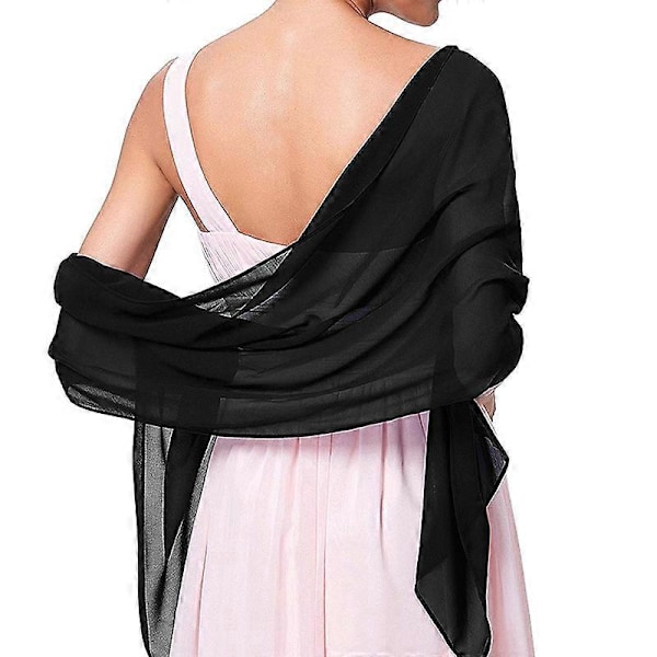 Transparent Chiffon-Sjal | Sjal til Kvinder Brudekjole - Ensfarvet Chiffon Silke Black 160x50cm