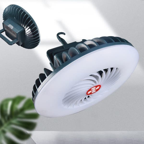 2-i-1 Campinglanterne med Ventilator, Bærbar Bordventilator og LED-lampe, Perfekt til Camping, Udendørs og Hjemme, Langvarig Belysning og Luftcirkulation