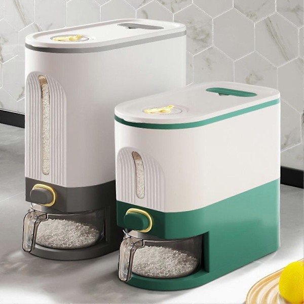 Risdispenser med målebeger, stor kapasitet, gjennomsiktig, lufttett, for mel, bønner, korn, matlagring, kjøkkenutstyr KAESI Grey L