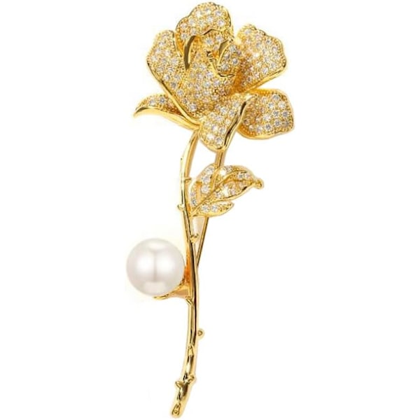 Rhinestone Pearl Rose Brosje Pin Rose Flower Lapel Pin Gull Crystal Flower Lapel Brosje Rose Corsage Pin