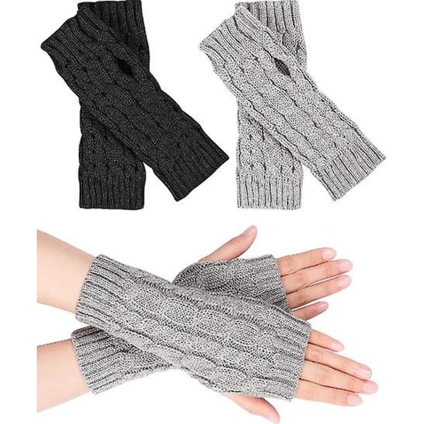 2 par halvfingerløse handsker, håndledsvarmere til kvinder, gave til vinterstrikkede handsker