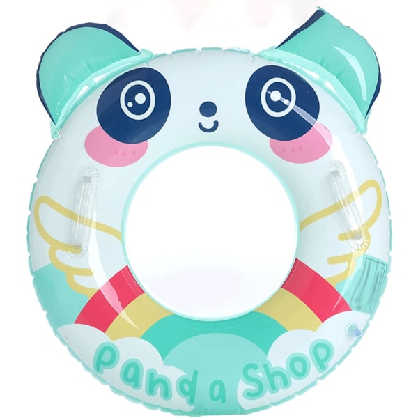 Simringar Uppblåsbar Pool Float Tube Sequin Söta Panda Transparent Simring med Handtag för Ring Tjockare Vatten Kul Leksak Green