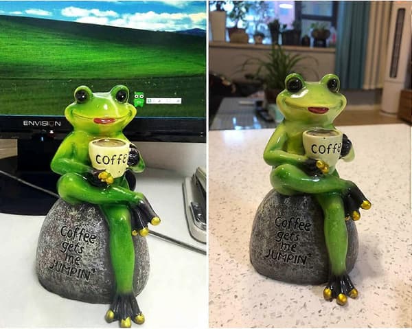Grön groda sittande staty, grodor trädgårdsdekor