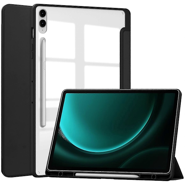 Transparent Fodral för Samsung Galaxy Tab S9 FE Plus, Pennfack Tablet Tri-fold Ställskydd Black