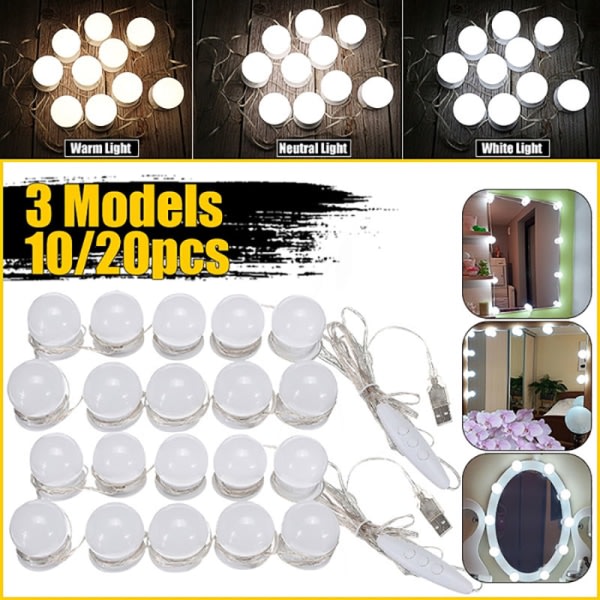 Hollywood-stil LED-lys sminkebord USB-speil 10pcs