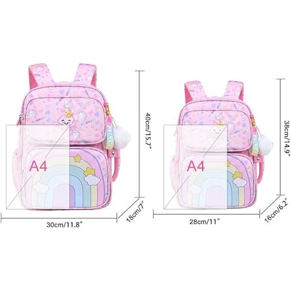 Ryggsekk for jenter, skolesekker for tenåringer, barneskole ryggsekk, studentsekk, stor kapasitet, boksekk, reisesekk for bærbare datamaskiner for barn 5-12 år pink S