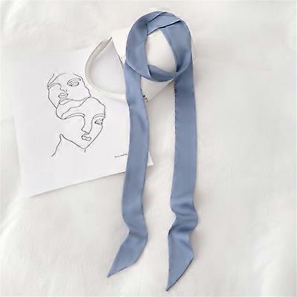 Smal Lång Damscarf 200x5cm Enfärgad Chiffong Silke Gummi Röd Slips Svart Väska Band Hårband Choker Streamer sky blue