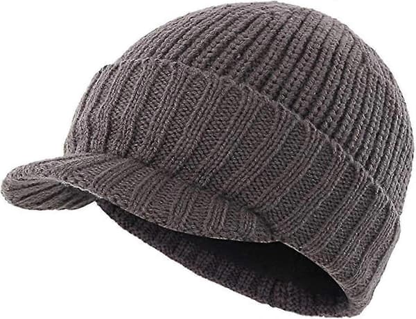 Mænds Vinter Strikket Visir Hat Udendørs Tyk Spids Beanie Hat Grey One Size