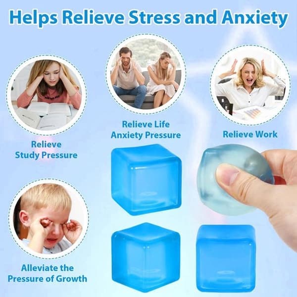 Blå Squishy Cube Stressbold, Blød Lilla Is-terning Klemmelegetøj, Sensorisk Fidget Anti-Stress Legetøj til Børn og Voksne, Stresslindring Afslapning blå 1 stk. blue 1pcs
