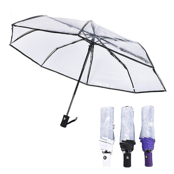 Automatisk Åben Luk Fold Vindtæt Paraply Kompakt Regn Gennemsigtig Klar