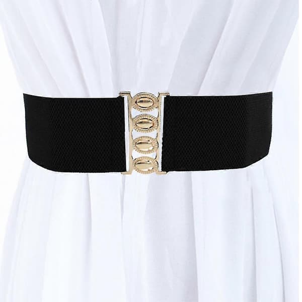 Bred Elastisk Talje Cinch Stretch Taljebånd Retro Spænde Bælte Black