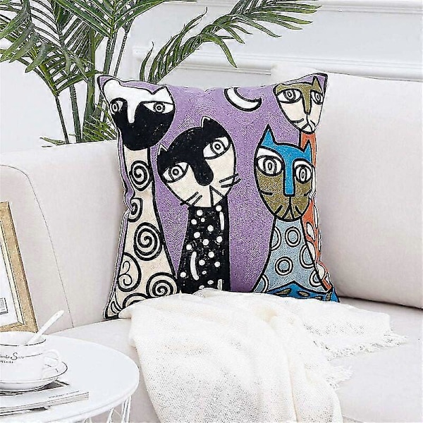 Set med 4 Picasso Kuddfodral 45x45 cm Broderad Bomullslinne Soffa Kuddfodral Skandinavisk Vardagsrum Dekoration Sovrum Säng Kontorsfåtölj D