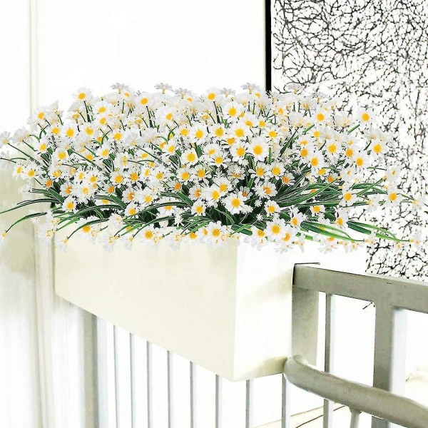 4 stk kunstige tusenfryd blomster kunstige blomster grønne plastbusker falske blomster innendørs utendørs (hvit)