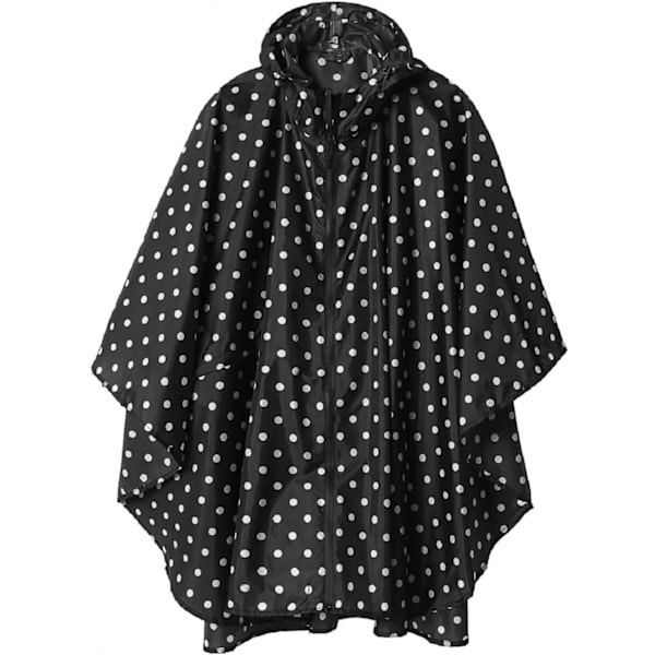 Regnfrakke til voksne, vandtæt udendørs hætte, poncho vandtæt til kvinder med lynlås, festivalponchoer vandtæt lang, vandtætte kapper plusstørrelse White Dots on Black